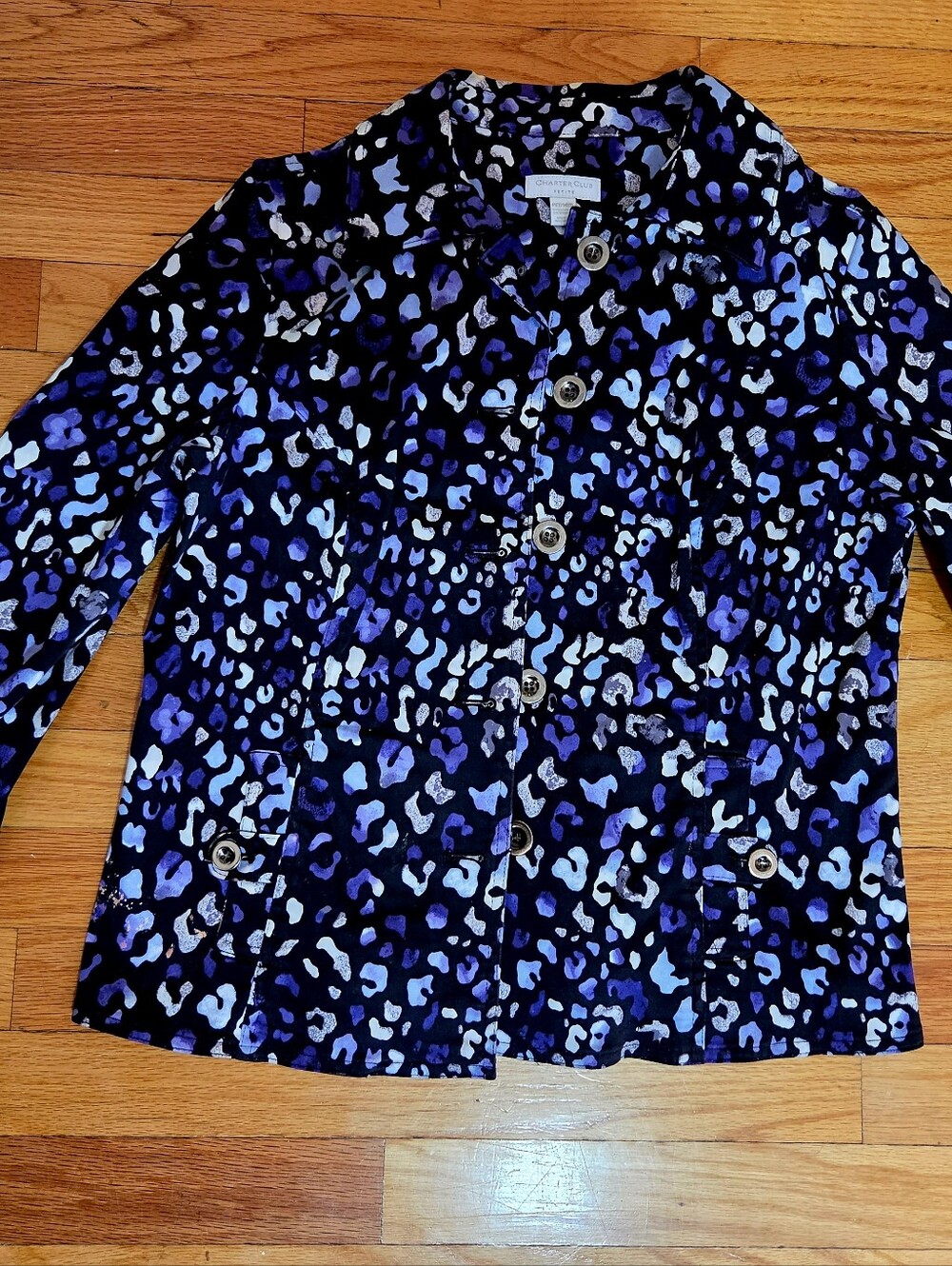 Charter Club Women's Leopard Print Button-Front Jacket - Black & Purple
